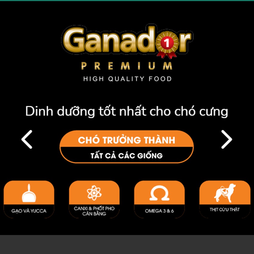 GANADOR Thức ăn hạt khô cho chó trưởng thành - Vị GẠO &amp; THỊT CỪU 1.5KG