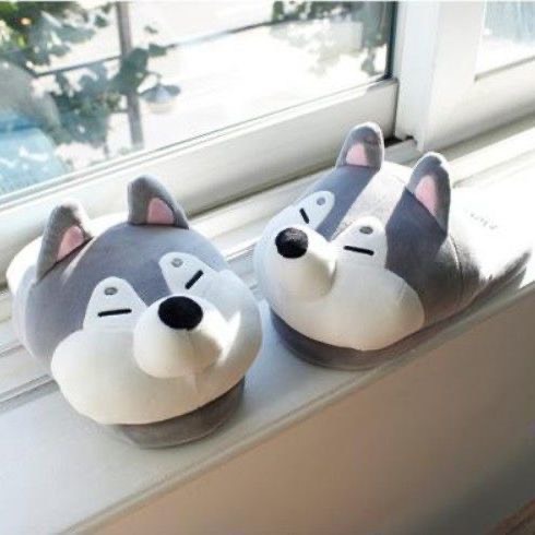 Dễ thương Shiba Inu dễ thương husky dép bông hoạt hình nữ mùa thu và mùa đông nhà ấm áp