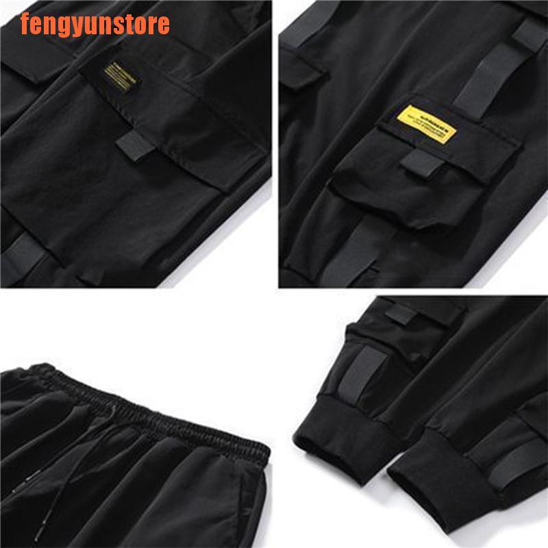 【pen】Men's Side Pockets Cargo Harem Casual Pants Ribbons Hip Hop Joggers Trouse