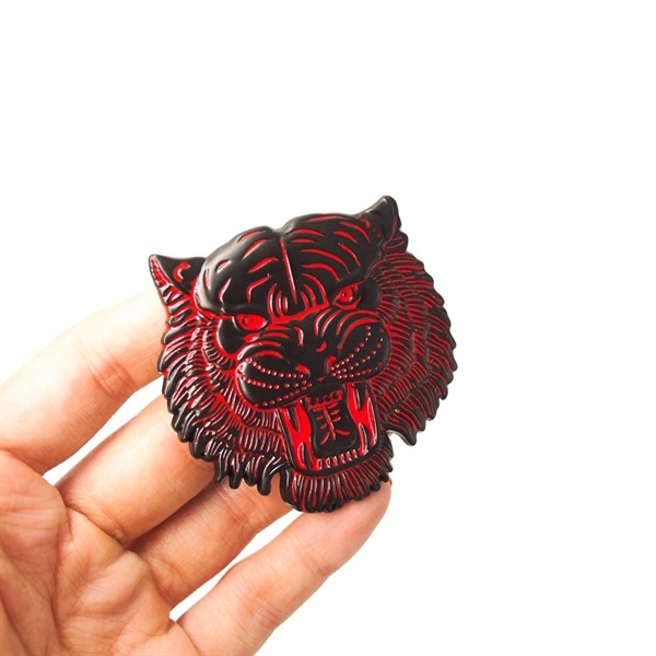 Tiger head đen đỏ - Sticker hình dán metal kim loại 3D