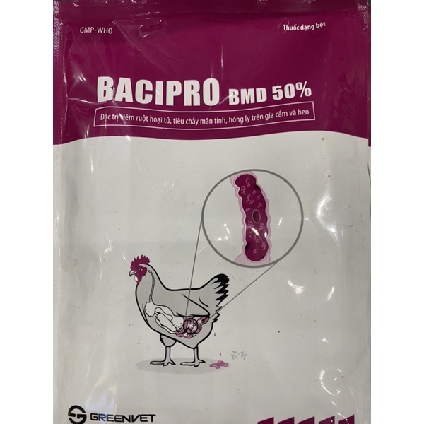 Bacipro BMD 50% 100g - Viêm ruột hoại tử trên xuất huyết ruột- phồng ruột,an toàn cho gà đẻ, nái bầu