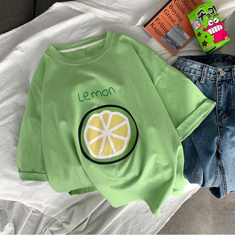 Áo thun tay lỡ nữ phông form rộng freesize dáng Unisex mặc cặp, nhóm, lớp in hình trái cây
