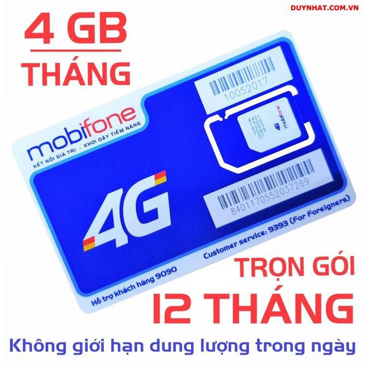 Sim 4G Mobifone trọn gói 1 năm không nạp tiền MDT250A (4GB/Tháng) Tốc Độ Cực Định Mạng Ổn Định Sim Đủ 12 Tháng