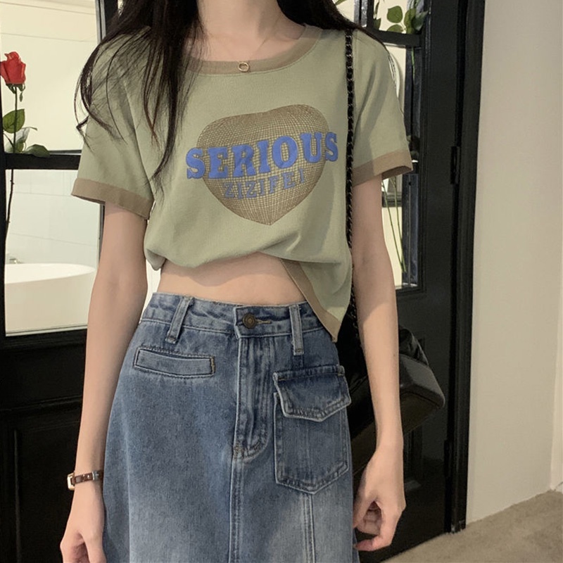 Áo thun IELGY tay ngắn cổ tròn màu sắc tương phản dễ phối đồ thời trang cho nữ