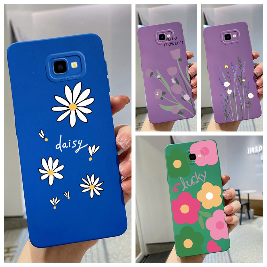 Ốp Điện Thoại Silicon Dẻo Vuông Họa Tiết Hoa Cúc Tím Cho Samsung Galaxy J7 Prime J4 J6 Plus A7 2018 Note10 Lite