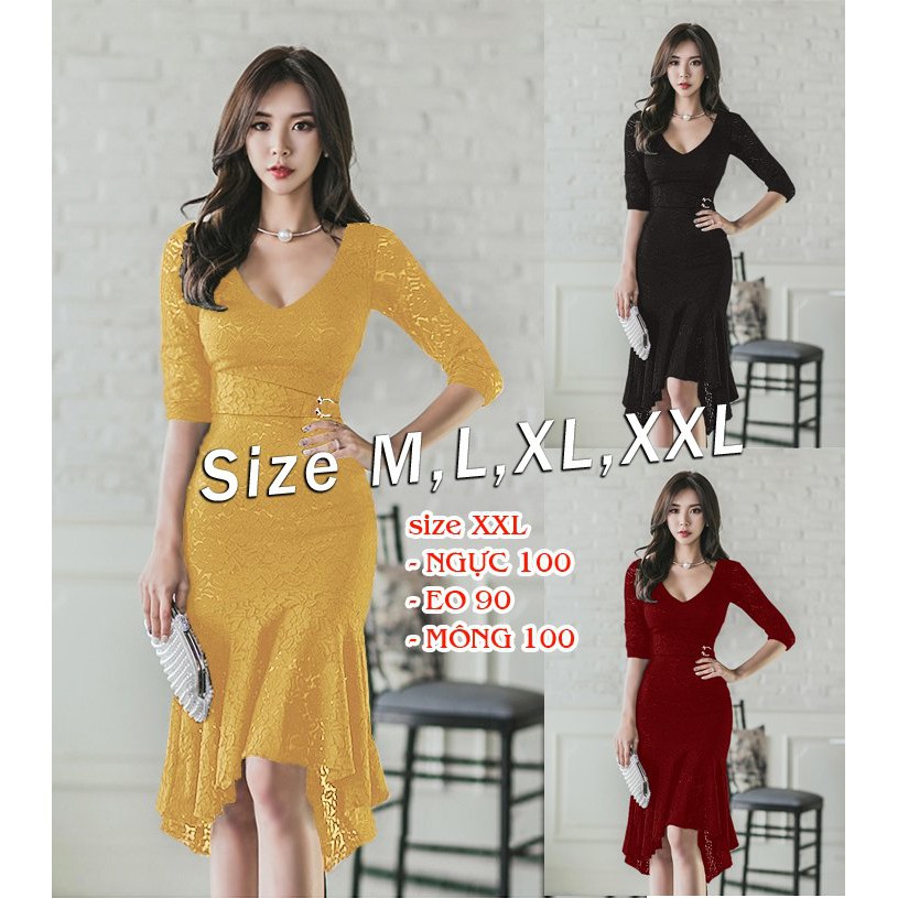 Đầm ren ôm body cổ tim đuôi cá thiết kế cao cấp