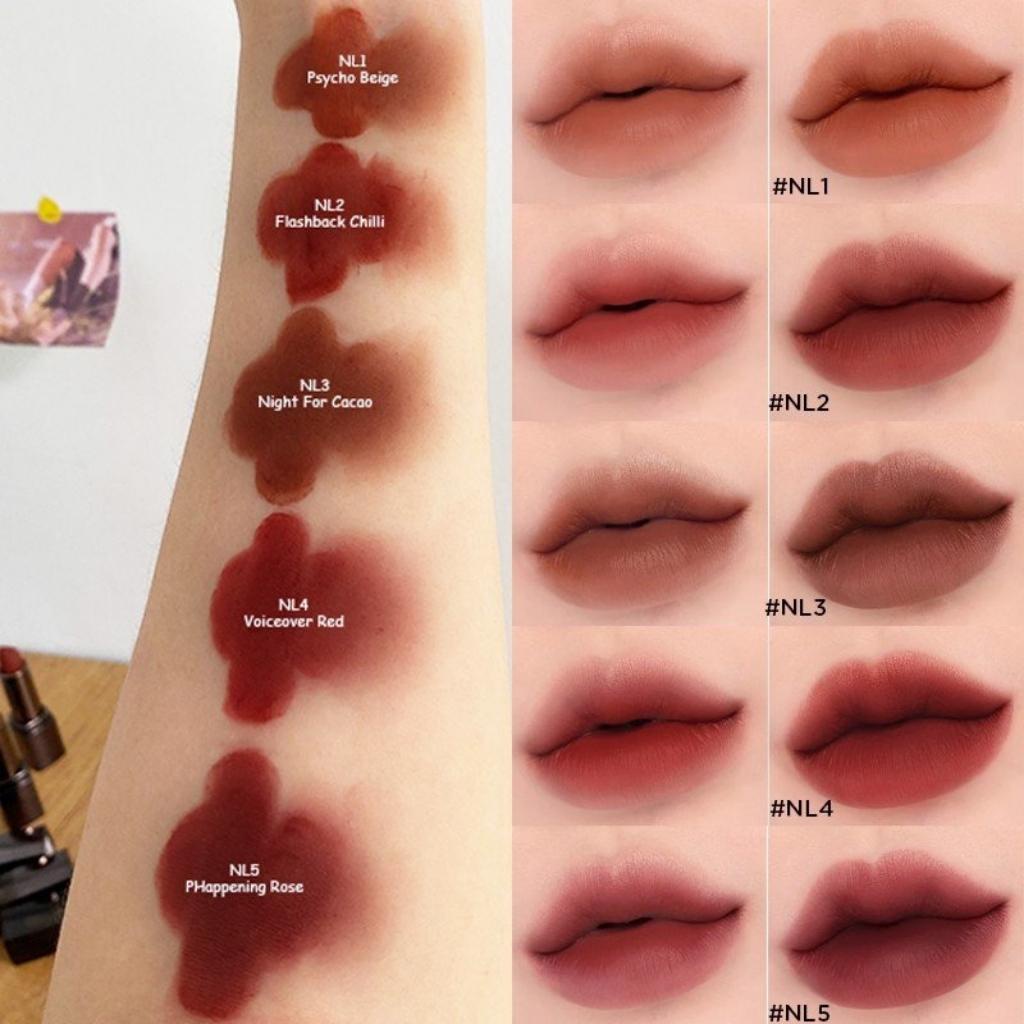 Son Thỏi Lì, Lên Màu đẹp, không trôi, Mịn Mượt Nhẹ Môi Merzy Noir In The Lipstick - Sale Chính hãng