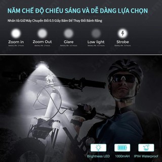 Đèn pha xe đạp có thể cắm sạc USB có 5 chế độ chiếu sáng