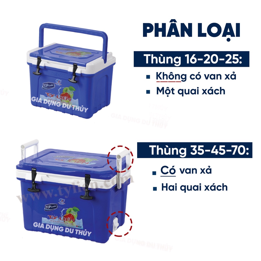 Thùng đá giữ nhiệt vuông, giữ lạnh 100 giờ, dung tích 35L Top Cooler có quai xách, không chứa BPA an toàn cho sức khỏe