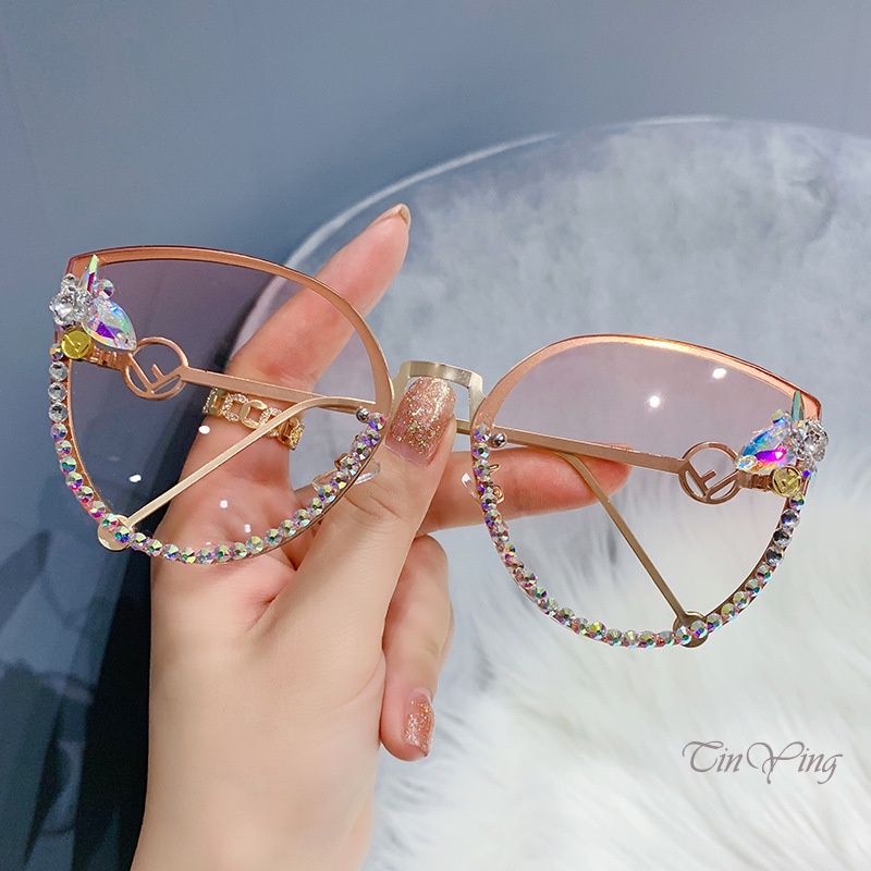 GETNOIVAS Kính Mát Tròn Đính Đá Lấp Lánh Chống Tia UV400 Thời Trang Cho Đi Du Lịch