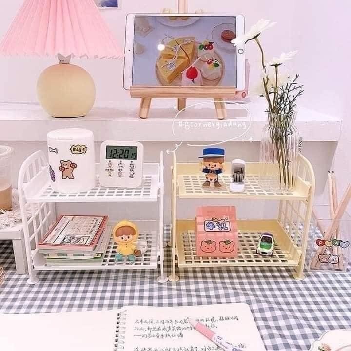 Kệ nhựa mini 2 tầng đựng đồ đa năng nhỏ gọn siêu xinh sẵn / Kệ Nhựa Mini Đựng Đồ Siêu Xinh Trang Trí Bàn Học