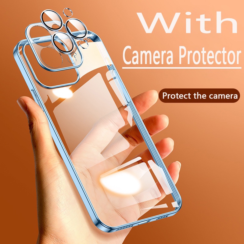 Ốp Điện Thoại Silicon Mềm Trong Suốt Viền Vuông Mạ Viền Sang  tương thích với iPhone 13 11 12 Pro Max X XR Xs Max 7 8 Plus