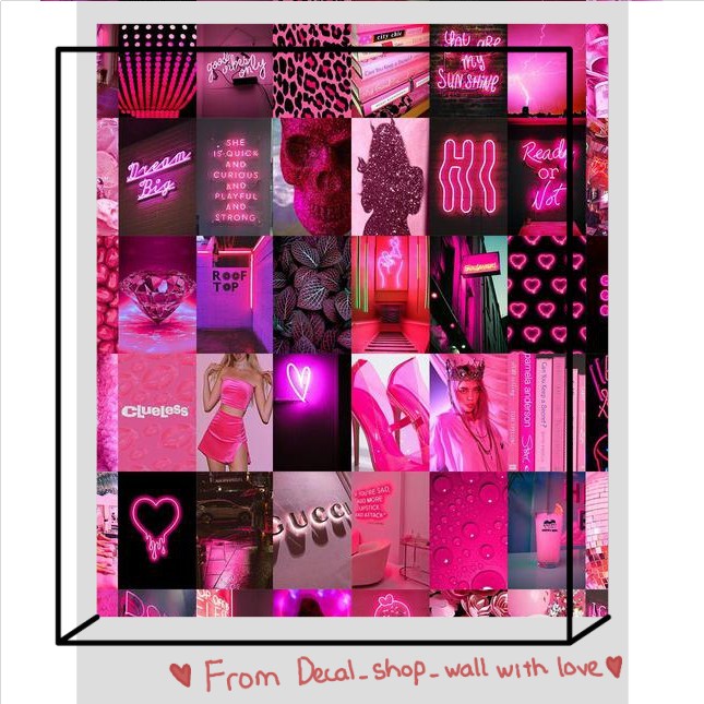 Khổ A4/ A5 Wall Collage keo sẵng lột dán tường trang trí decor phòng ngủ - theme Hồng neon
