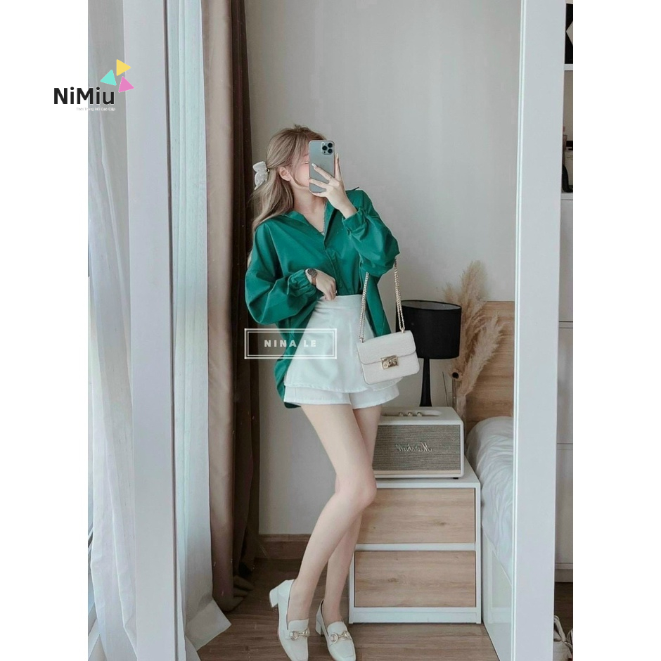 Sét Bộ Nữ Thời Trang Mặc Đi Chơi, Sét Nữ Áo Sơmi Lụa Tay Dài Mix Quần Đùi Chất For 2 Tầng Xinh Xắn