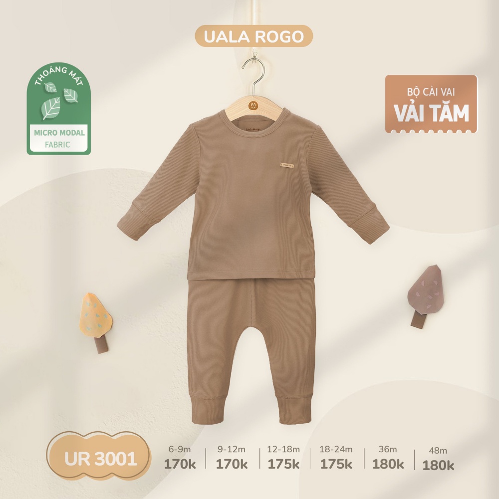 Bộ thu đông vải tăm Ualarogo 6 tháng - 4 tuổi dài tay vải modal tăm thấm hút cổ tròn bo ống cúc vai 3001