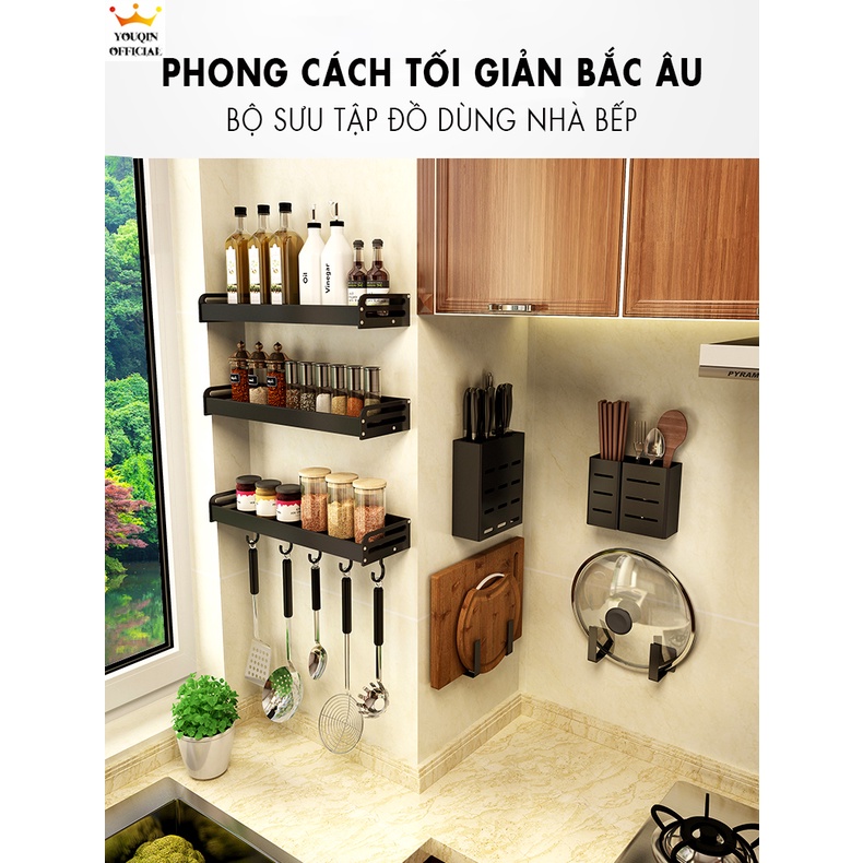Giá Móc Treo Đồ Nhà Bếp - YouQin Phong Cách Hiện Đại Bắc Âu, Chất Liệu Thép Không Gỉ, Dán Keo Siêu Chắc, Không Khoan Đục