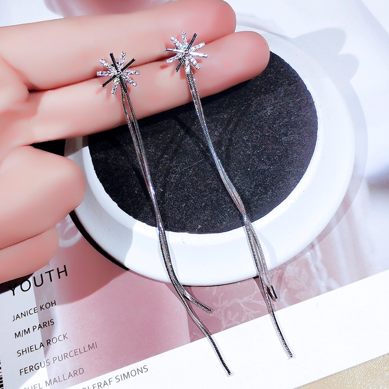 Khuyên tai JIUDUOLAN dạng kẹp/ xỏ bạc dáng dài tua rua dễ phối đồ thời trang Hàn Quốc thanh lịch cho nữ