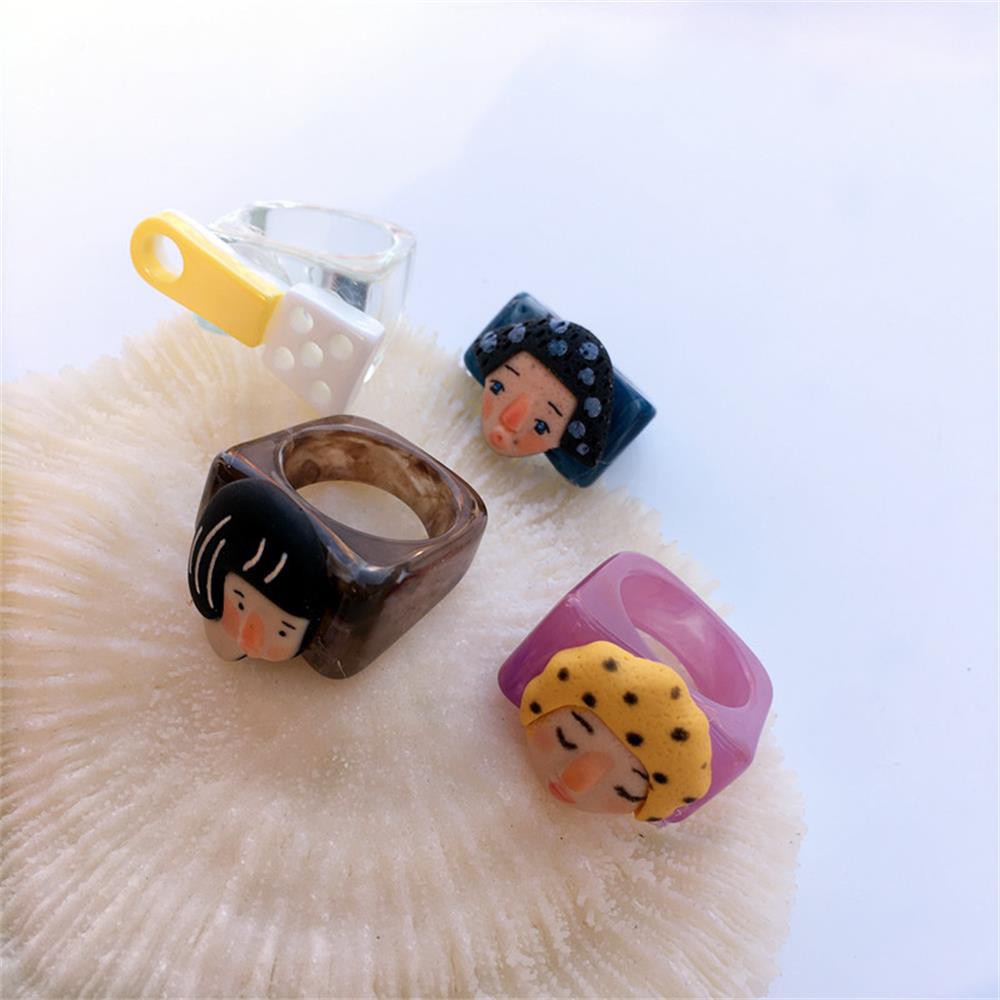 Nhẫn nhựa acrylic trong suốt nhiều màu hình vuông dễ thương dành cho nữ