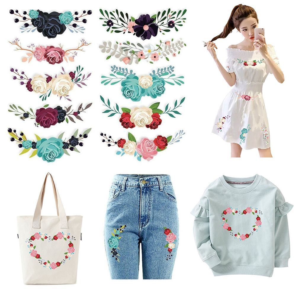 Bộ 10 miếng dán ủi hình hoa nhiều màu cho quần áo