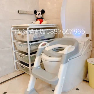 ( Đệm mềm màu trắng)Nắp bồn cầu có thang ngồi cho bé .Thang ngồi bồn cầu cho bé . Bô ngồi vệ sinh cho bé. thang bồn cầu