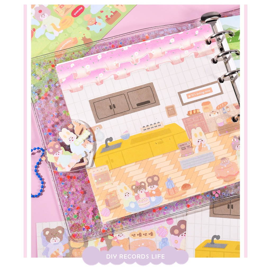 Peach 1Pcs Cute cartoon landscape stickers Journal Scrapbook Decor Sticker