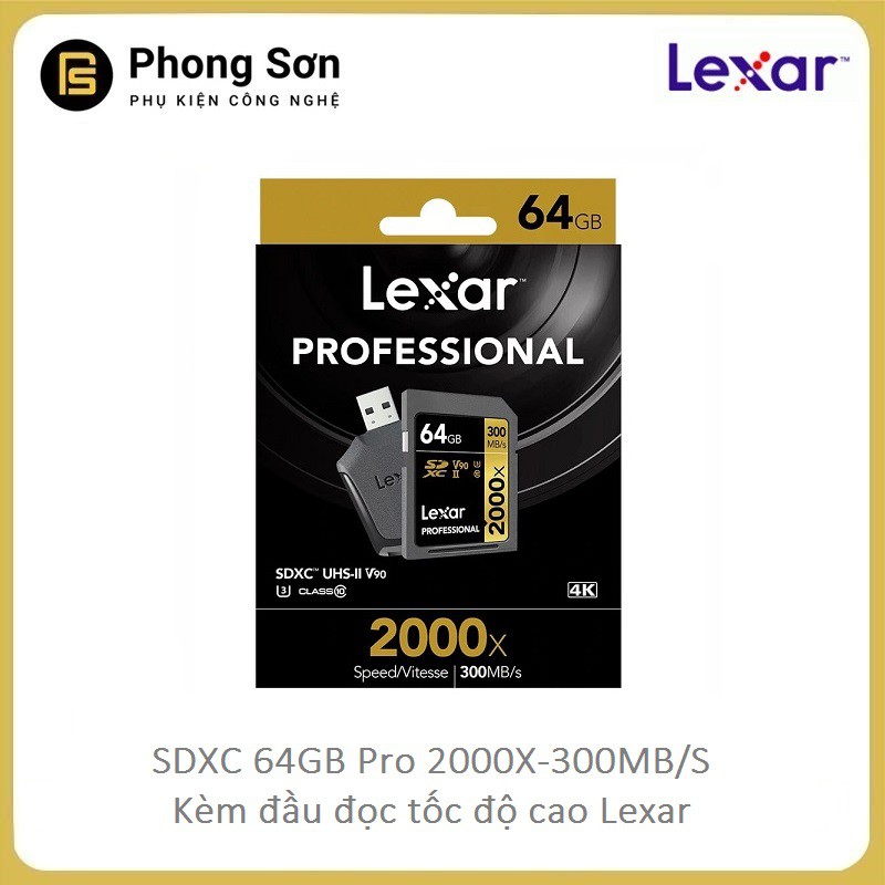 Thẻ Nhớ SDXC 64GB Pro 2000x 300mb/S Lexar, kèm đầu đọc Tốc độ cao ( Dành Cho Máy Ảnh Chuyên Nghiệp ) | BigBuy360 - bigbuy360.vn