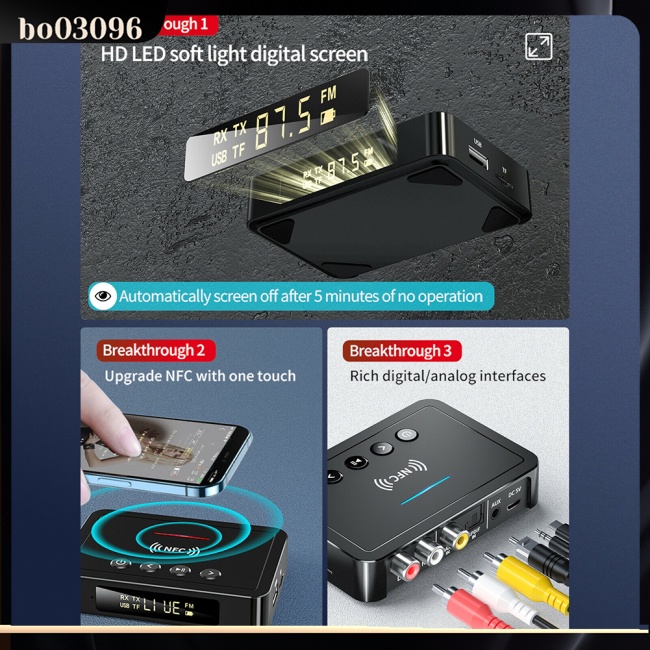 Bộ Thu Phát Bluetooth 5.0 Nfc M6 Fm 3 Trong 1 Có Màn Hình Led Hiển Thị