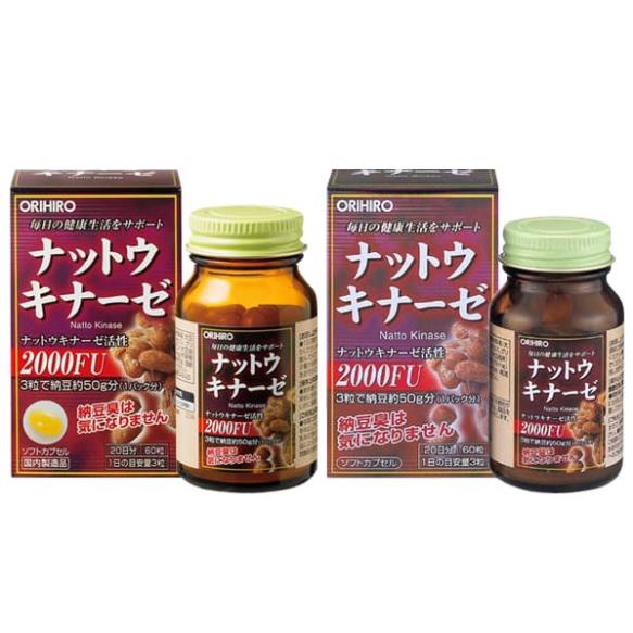 Nattokinase Orihiro 2000 FU 60 viên - Viên uống ngăn ngừa tai biến giúp hoạt huyết, phòng chống đột quỵ