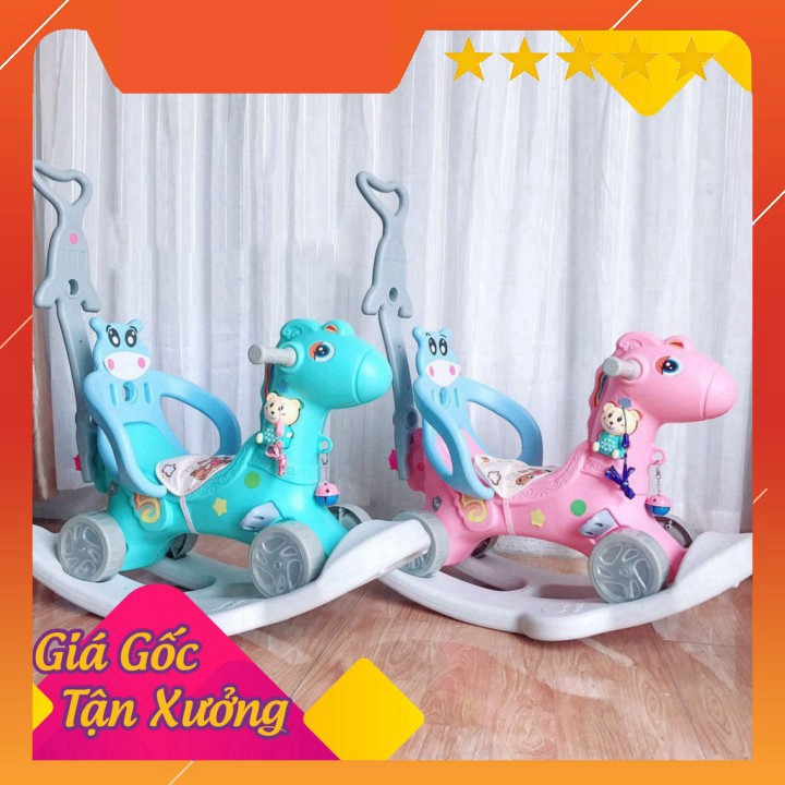 Ngựa Bập Bênh Kiêm Chòi Chân 3 in 1 Có Tay Đẩy, Bánh Xe Phát Sáng, Có Tựa Để Tay Cho Bé - Mẫu Mới Shopee