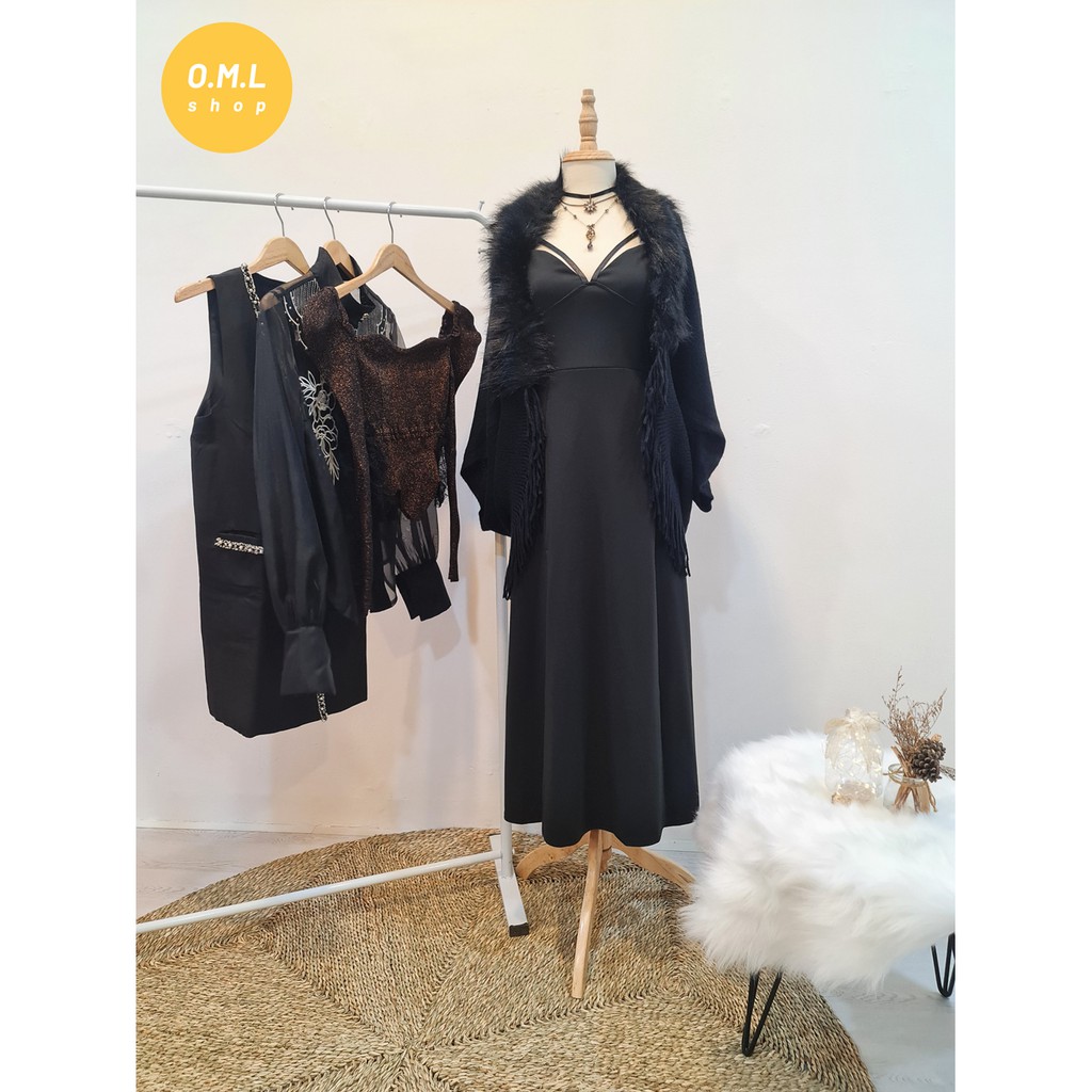 Áo khoác len áo choàng tua rua cổ lông thời trang