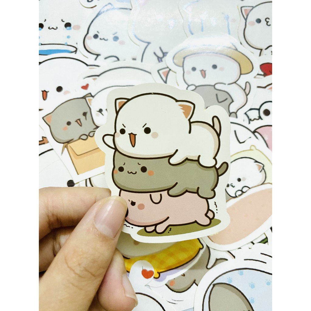 Sticker mèo dễ thương dán trang trí laptop, máy tính bỏ túi, vali, điện thoại, đàn ghita, hộp b