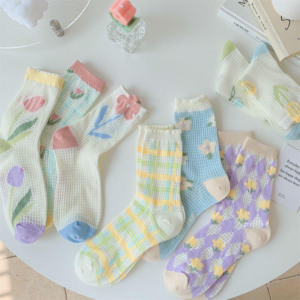 Tất Cotton Họa Tiết Hoa Tulip Nhiều Màu Sắc Thời Trang Cho Nữ