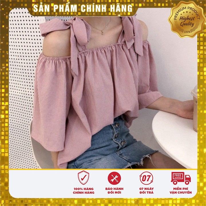 Xả Kho 11254B1 Áo trễ vai cột nơ phong cách hàn Quốc Xả Kho