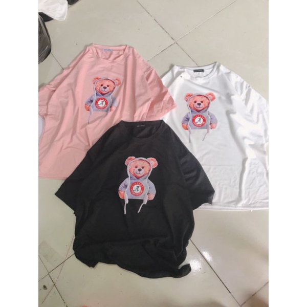 [SIÊU SALE] Áo Thun Tay Lỡ Unisex Hình Gấu Đội Mũ in 5D Nét Căng, Áo Phông Form Rộng Nam Nữ (Kèm Ảnh Thật Trải Sàn)