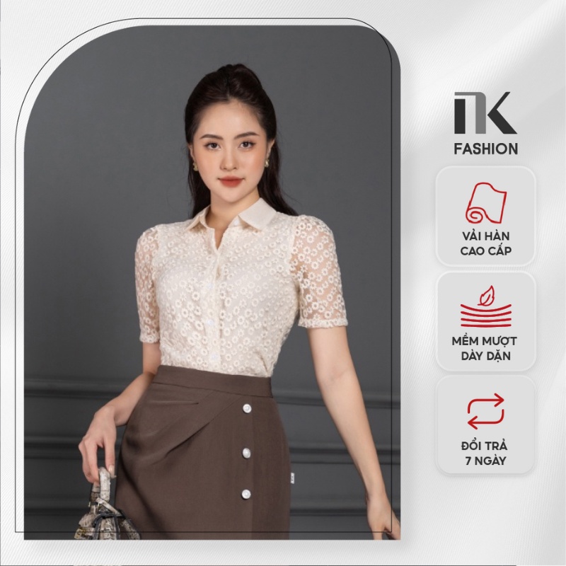 Áo Sơ Mi Cổ Đức NK FASHION Thiết Kế Ren Hoa Nhí Sang Trọng Chất Liệu Nhập Hàn Cao Cấp NKSM2206015