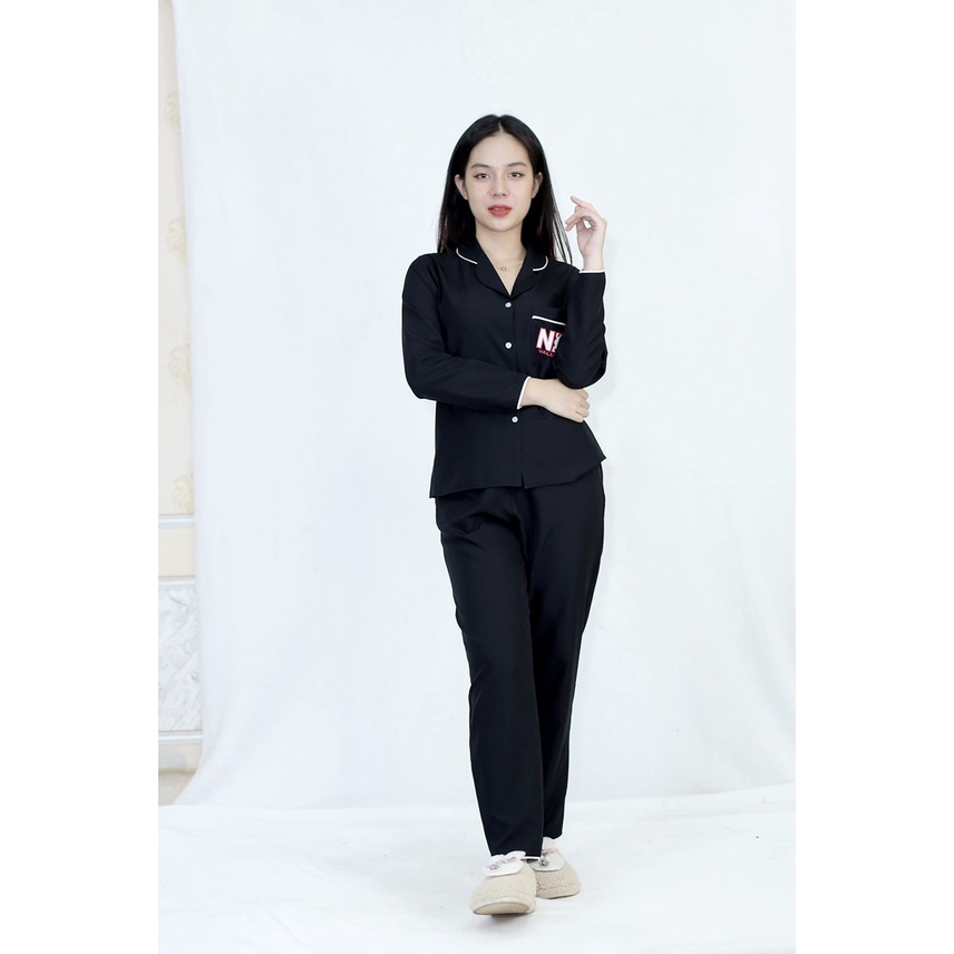 Bộ đồ bộ Pijama màu ĐEN NKK tay dài quần dài lụa Pháp - Thoải Mái Nhẹ Nhàng