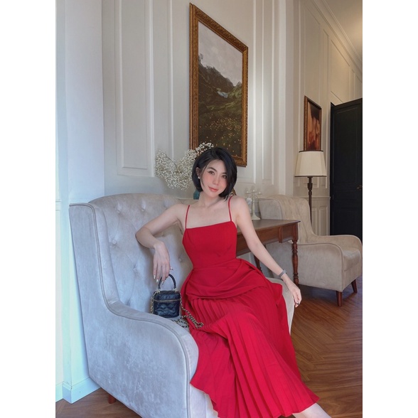 Đầm xoè 2 dây tùng dập ly kiểu