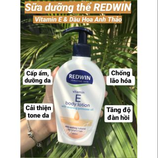Sữa dưỡng thể vitamin E & tinh dầu hoa anh thảo REDWIN