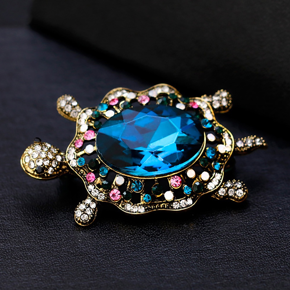 YOML✔Fashion Enamel Cartoon Turtle Rhinestones Faux Gem Inlaid Brooch Pin Jewelry