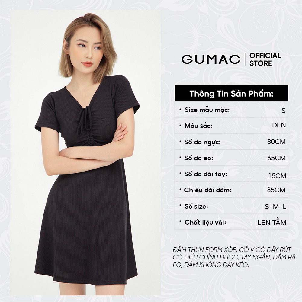 [Mã MABR07062 giảm 8% tối đa 50K đơn từ 249K] Đầm thun nữ ôm body cá tính GUMAC rút dây ngực màu đen DB569 | BigBuy360 - bigbuy360.vn