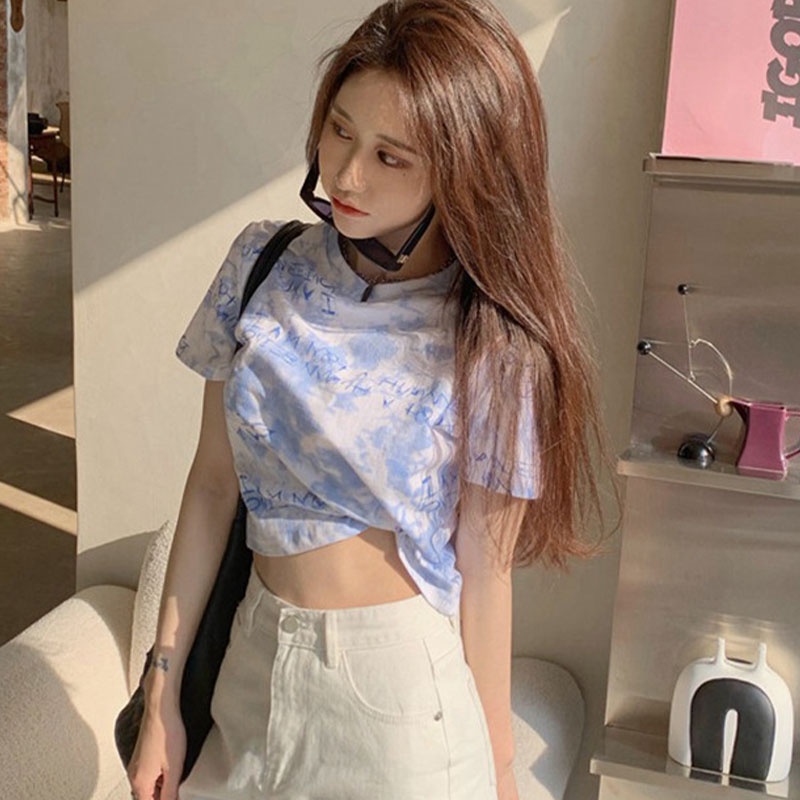 Áo thun YEYA form ngắn ngắn tay màu loang thời trang cho nữ