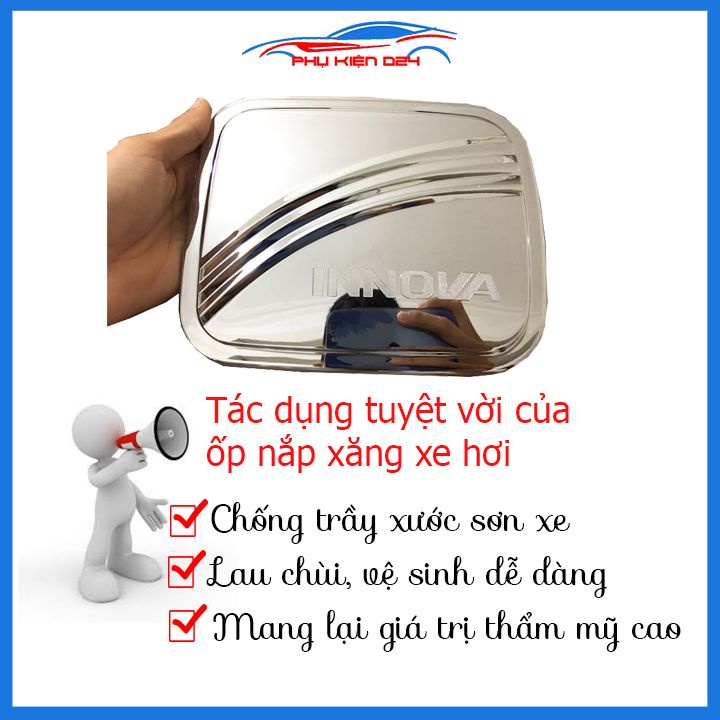 Ốp nắp bình xăng Innova 2006-2007-2008-2009-2010-2011-2012-2013-2014-2015 mạ crom chống trầy trang trí ô tô