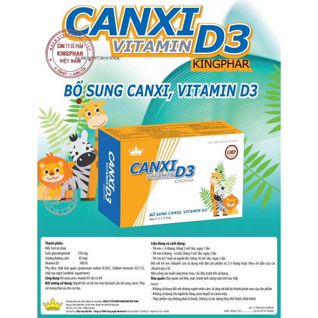 Siro Canxi Vitamin D3 Kingphar – Hỗ trợ phát triển chiều cao cho trẻ (30 ỐngX 5Ml)