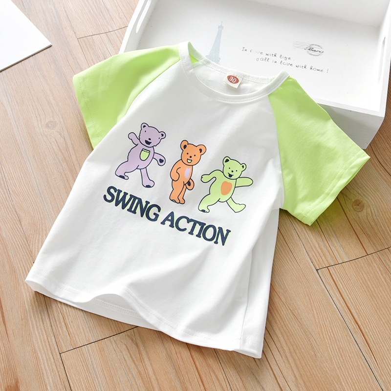 Áo Thun Tay Ngắn In Họa Tiết Hoạt Hình Màu Tương Phản Thời Trang Mùa Hè Cho Bé Gái