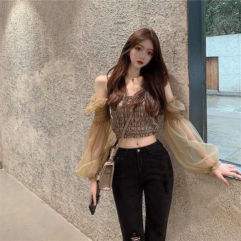 Áo Croptop Chiffon Trễ Vai Dáng Ngắn Thời Trang Mùa Thu Hàng Mới Dành Cho Bạn Nữ
