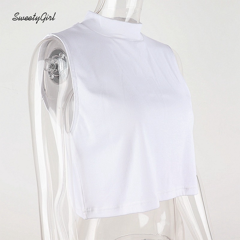 Áo Croptop Sát Nách Cổ Tròn Màu Trơn Ngọt Ngào Cho Nữ