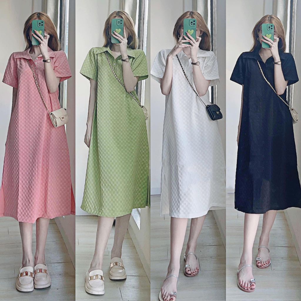 Đầm Bầu Váy Bầu Mùa Hè Thiết Kế Công Sở Cổ Sơ Mi Xinh Xắn Sang Chảnh Dáng Xuông M579 Mom and Baby