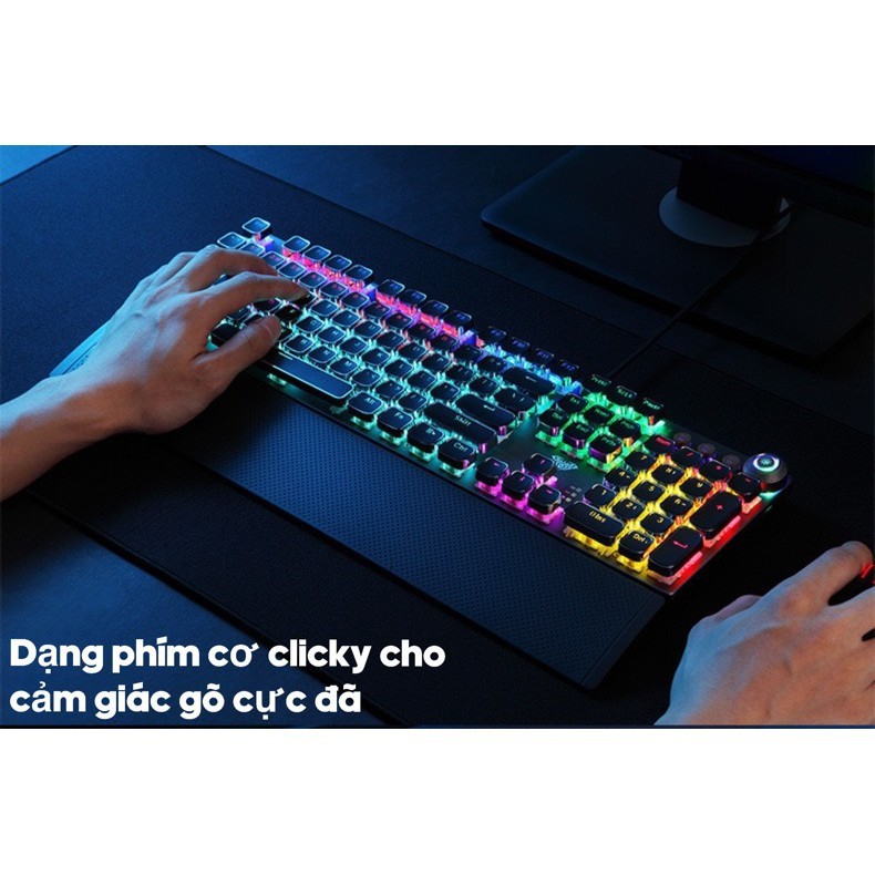 Bàn Phím Cơ Chơi Game FZ508 Pro Viền crom Full Size 104 Phím Led RGB Nhiều Chế Độ Cực Đẹp  tặng Kèm Kê Tay