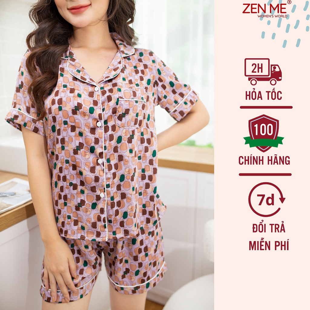 Đồ bộ mặc nhà nữ Zen Me pijama tay ngắn quần đùi lụa latin cao cấp mềm mại nhẹ mịn PJC0522