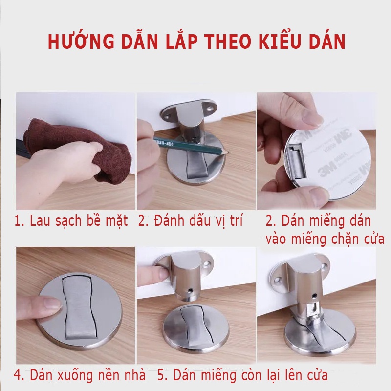 Chặn cửa hút nam châm chống va đập có kèm miếng dán 3M và vít nở